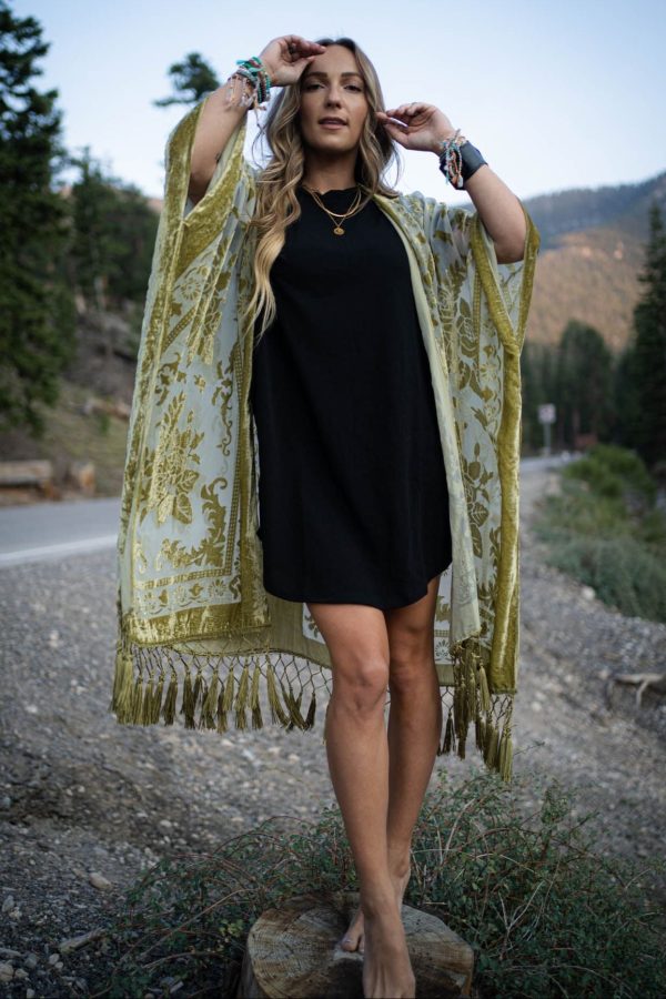 Crushin  On You Velvet Kimono - Olive Online Hot Sale