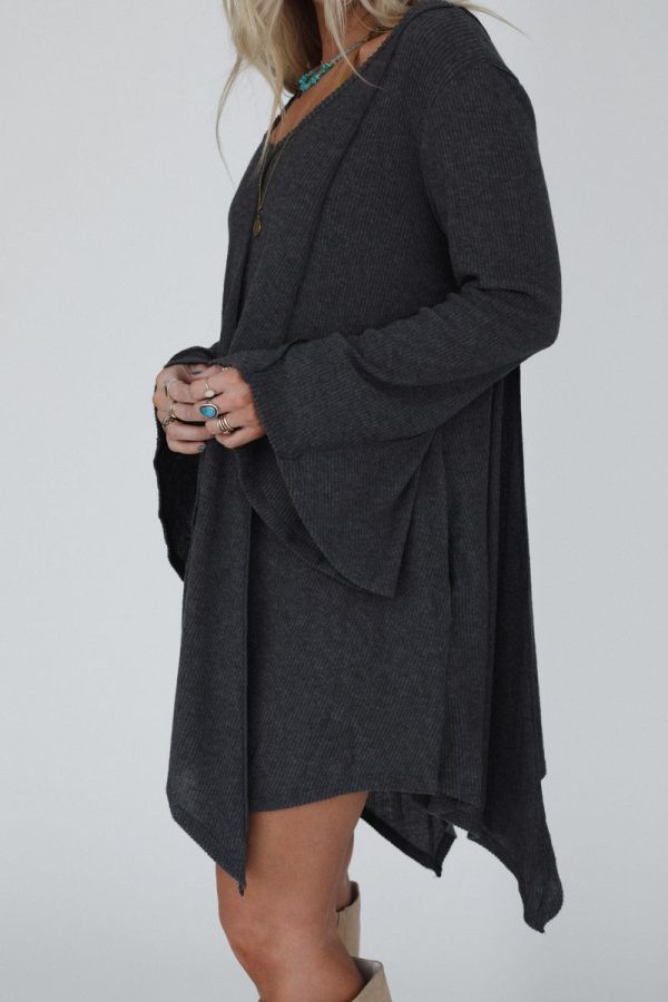 The Nest Golden Hour Long Bell Sleeve Tunic Dress - Charcoal For Discount - Image 2