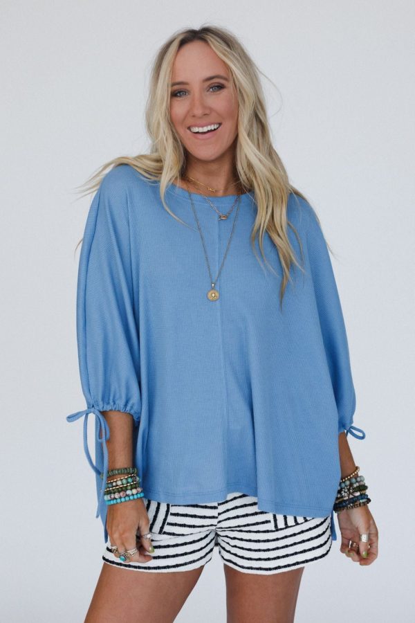 The Nest Little Lark Puff Sleeve Tee - Denim Cheap