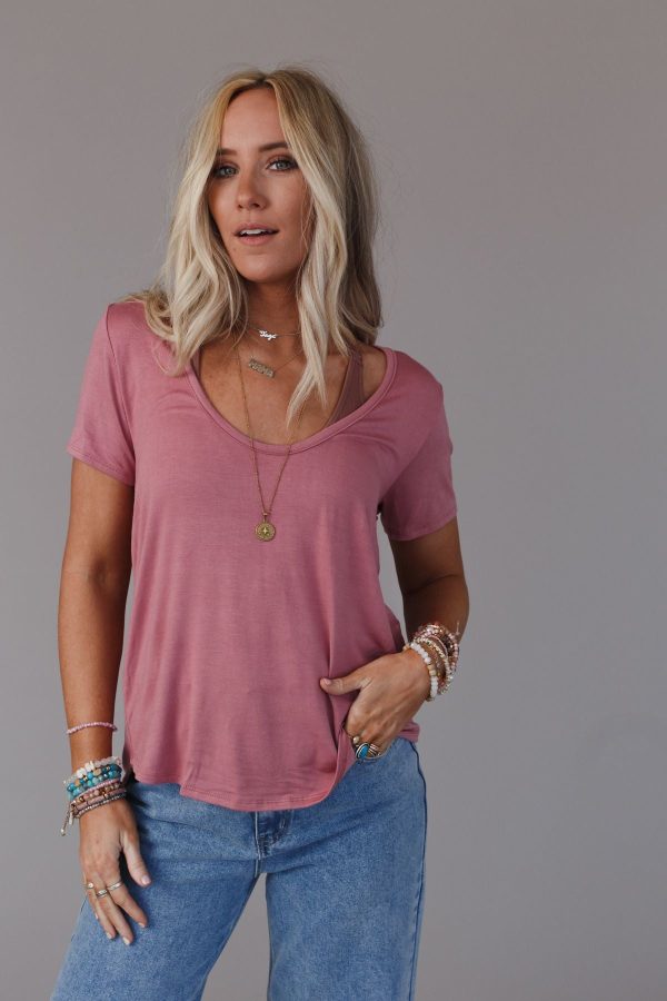 Scoop Neck Bralette Tee - Mauve Online now - Image 2