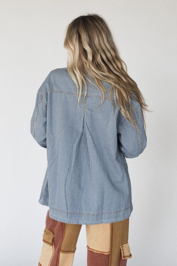 All Seasons Striped Denim Jacket - Blue Online Hot Sale - Image 5