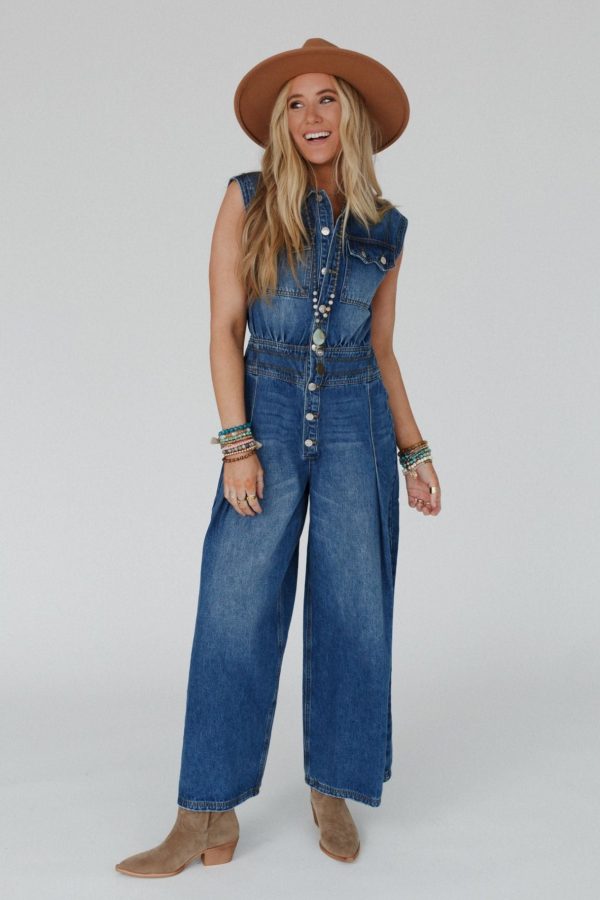 All Star Denim Jumpsuit - Medium Wash For Cheap - Image 5