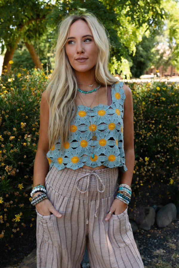 Daisy Bloom Crochet Top - Blue Supply