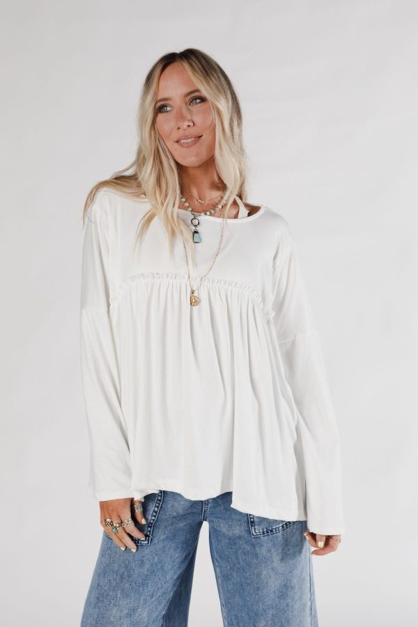 The Nest Solid Serenity Long Sleeve Babydoll Top - Ivory Online Sale