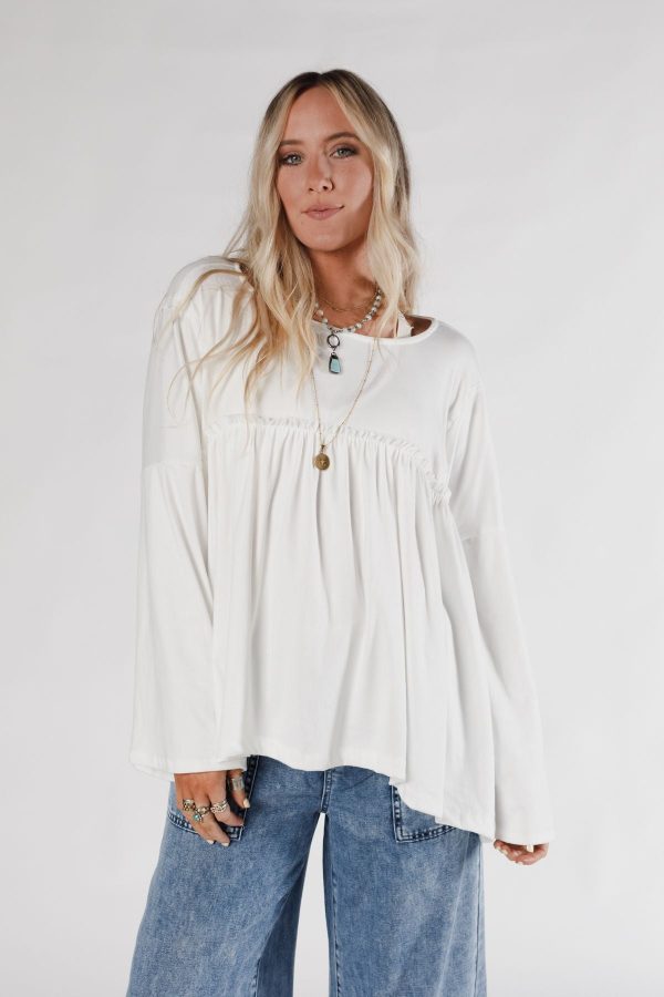 The Nest Solid Serenity Long Sleeve Babydoll Top - Ivory Online Sale - Image 4