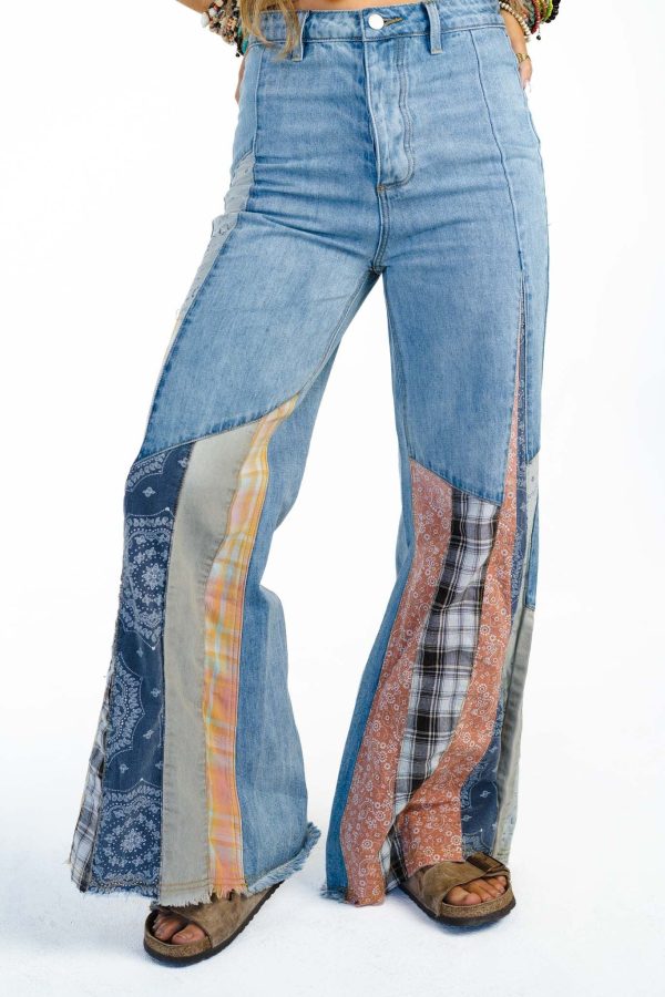 Magnolia Patchwork Jeans - Washed Denim For Discount - Image 4