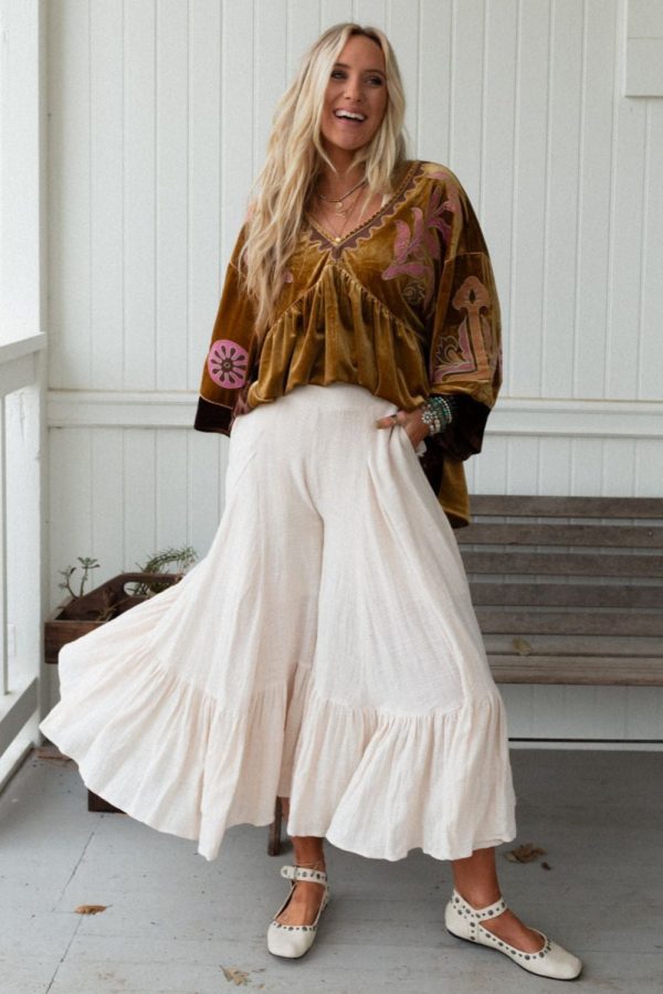 Above The Clouds Ruffled Pants - Oatmeal Online Sale