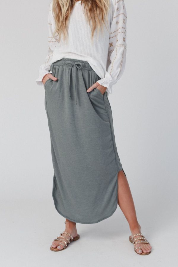 The Nest So Comfy Drawstring Maxi Skirt - Light Olive For Discount