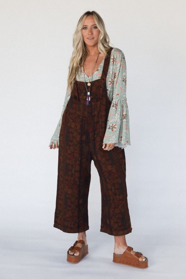 High Hopes Slouchy Denim Overalls - Brown Floral Mix Fashion - Image 2