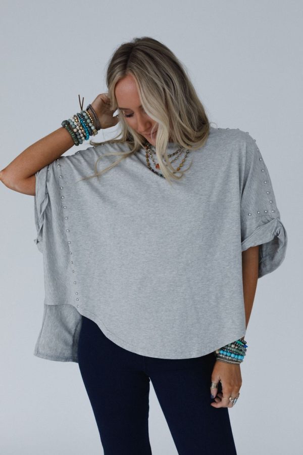 Tomcat Studded High Low Top - Heather Gray Fashion
