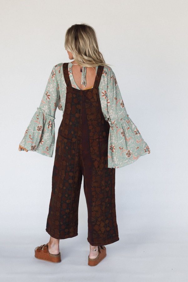 High Hopes Slouchy Denim Overalls - Brown Floral Mix Fashion - Image 3