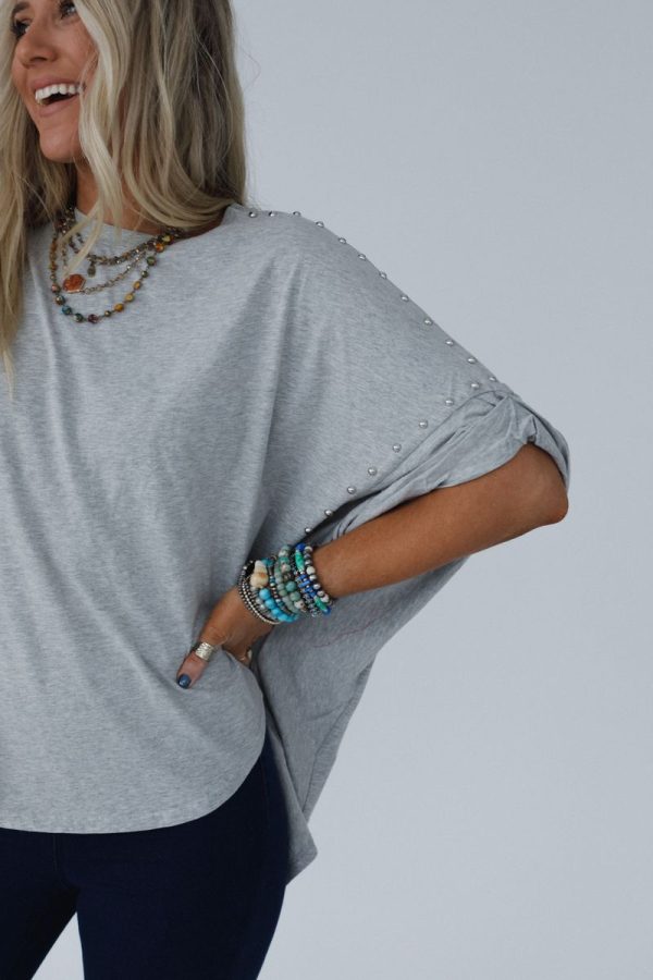 Tomcat Studded High Low Top - Heather Gray Fashion - Image 2