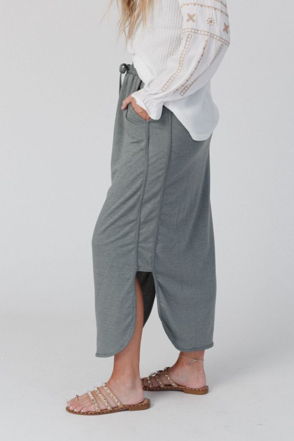 The Nest So Comfy Drawstring Maxi Skirt - Light Olive For Discount - Image 3