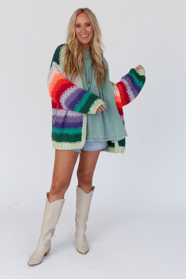 Wrapped up in Color Knit Cardigan - Green Multi For Discount - Image 5