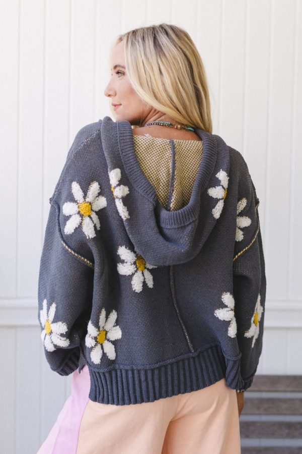 Daisy Belle Sweater Hoodie Top - Charcoal Discount - Image 2