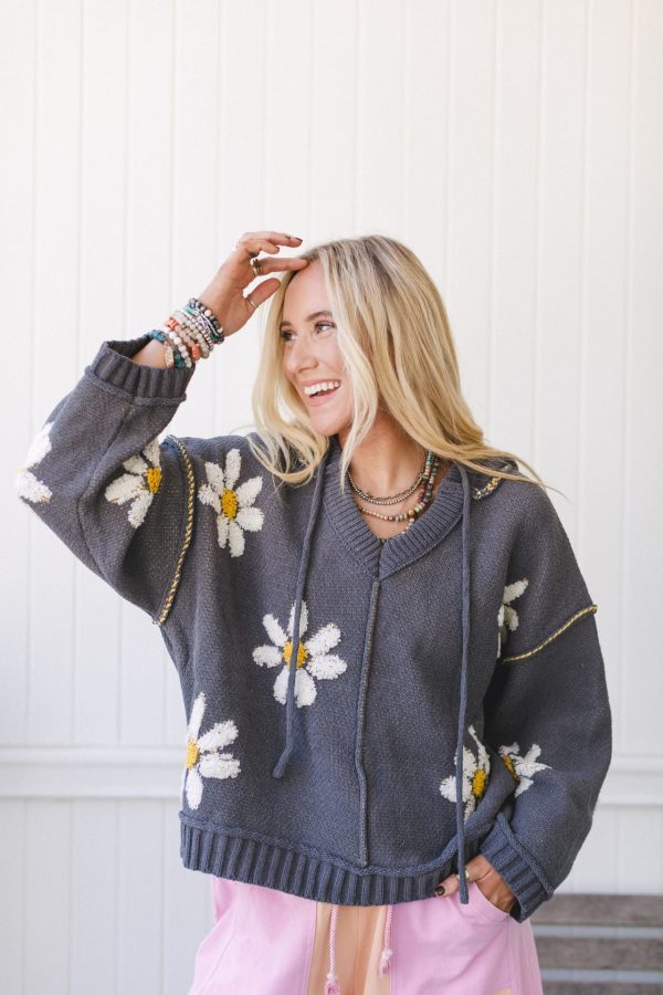 Daisy Belle Sweater Hoodie Top - Charcoal Discount - Image 3