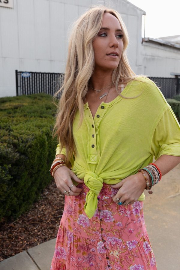 Time Flies Round Hem Top - Lime on Sale