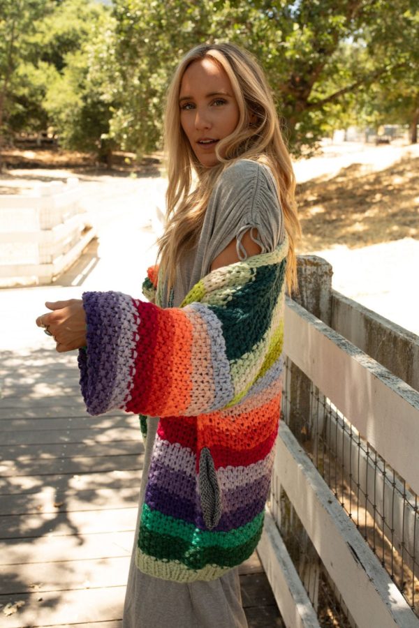 Wrapped up in Color Knit Cardigan - Green Multi For Discount - Image 4