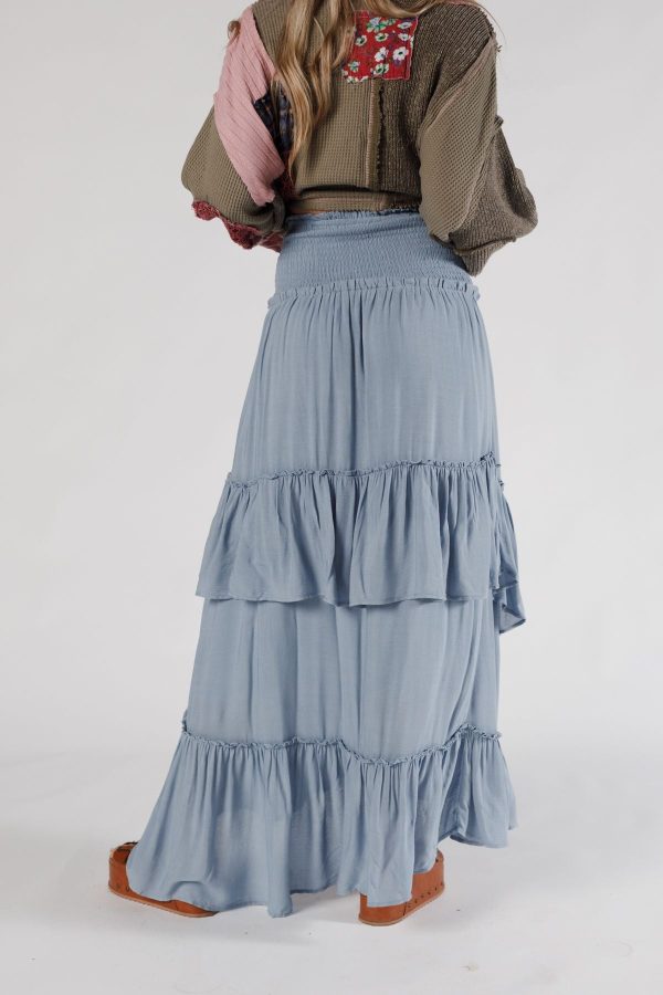 Washed Ashore Ruffled Maxi Skirt - Light Blue Fashion - Image 4