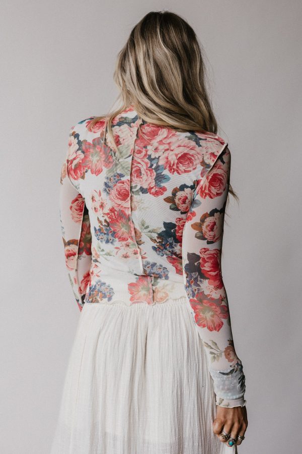 Rosebud Floral Top - Cream on Sale - Image 4