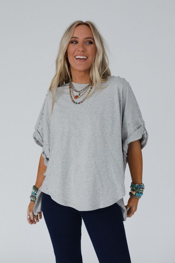 Tomcat Studded High Low Top - Heather Gray Fashion - Image 4