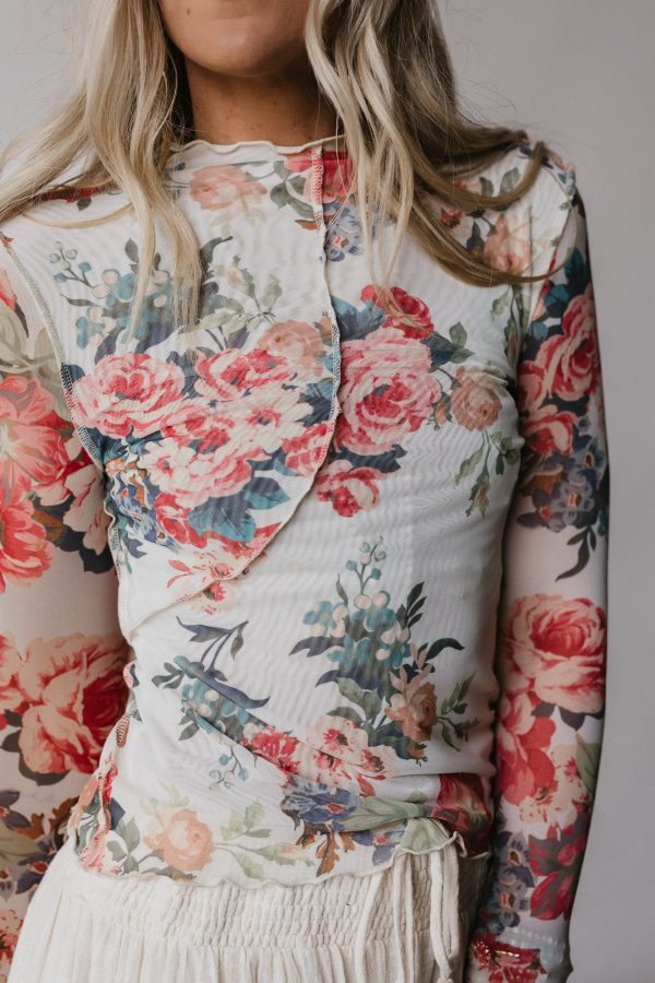 Rosebud Floral Top - Cream on Sale