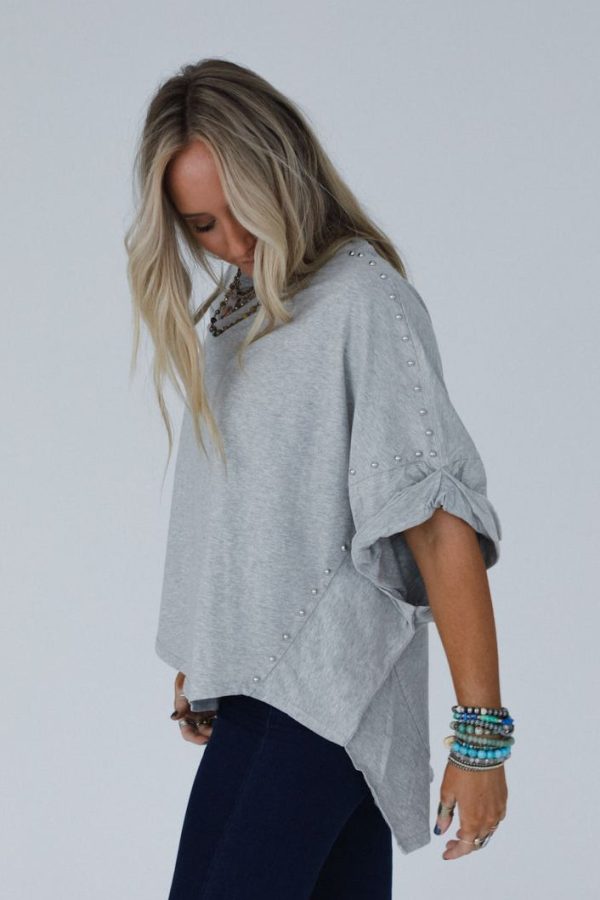 Tomcat Studded High Low Top - Heather Gray Fashion - Image 3