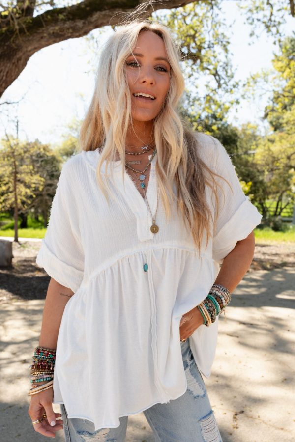 At First Light V Neck Top - Off White Discount