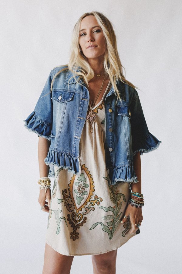 Scottie Ruffle Denim Jacket - Blue For Discount - Image 2