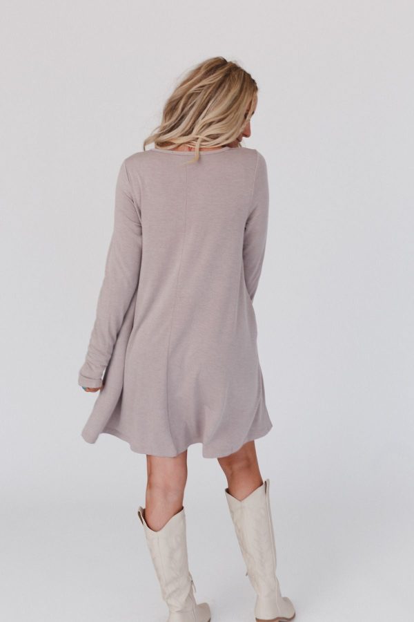 The Nest Jake Long Sleeve Crewneck Dress - Mocha Latte Online - Image 4