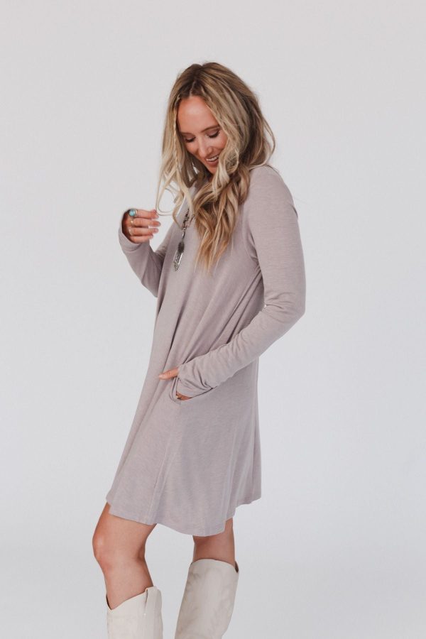 The Nest Jake Long Sleeve Crewneck Dress - Mocha Latte Online - Image 3
