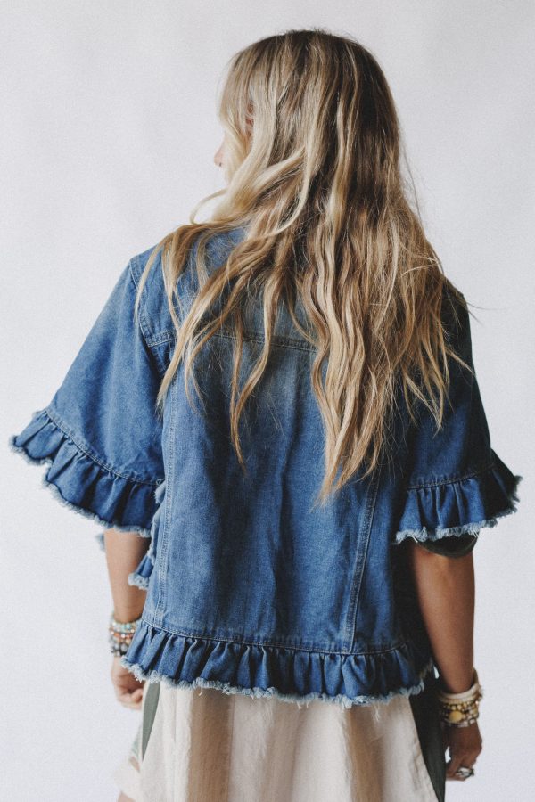 Scottie Ruffle Denim Jacket - Blue For Discount - Image 4