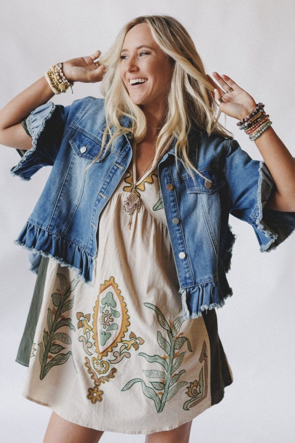 Scottie Ruffle Denim Jacket - Blue For Discount - Image 3
