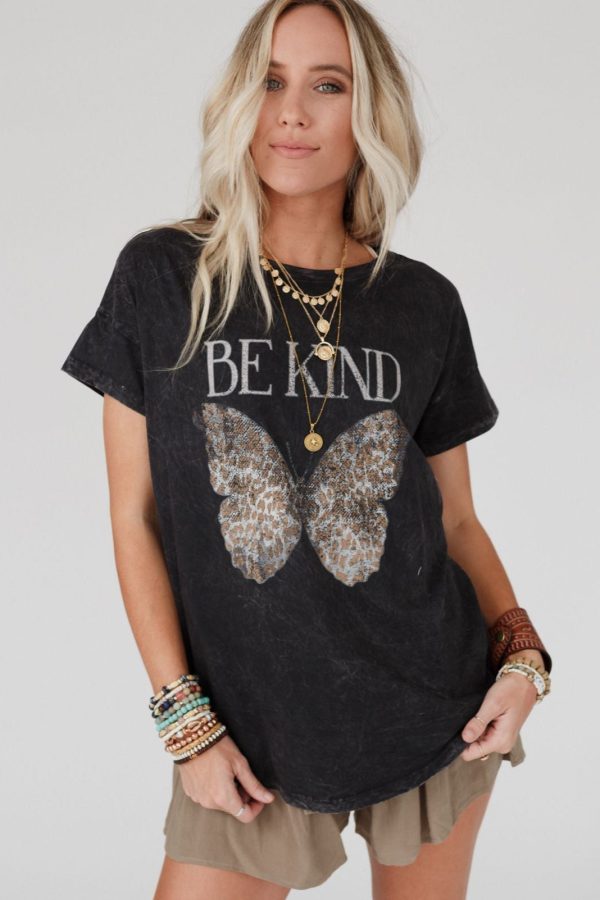 Be Kind Mineral Washed Graphic Tee - Charcoal Fashion