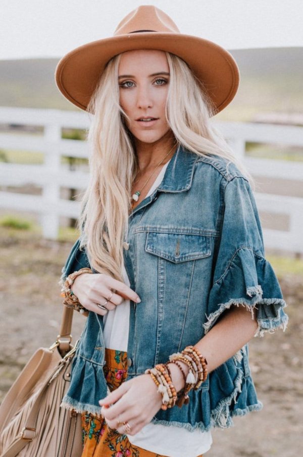 Scottie Ruffle Denim Jacket - Blue For Discount - Image 5