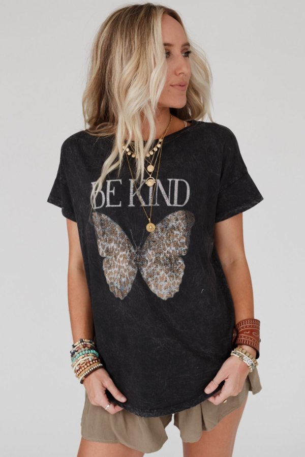 Be Kind Mineral Washed Graphic Tee - Charcoal Fashion - Image 3