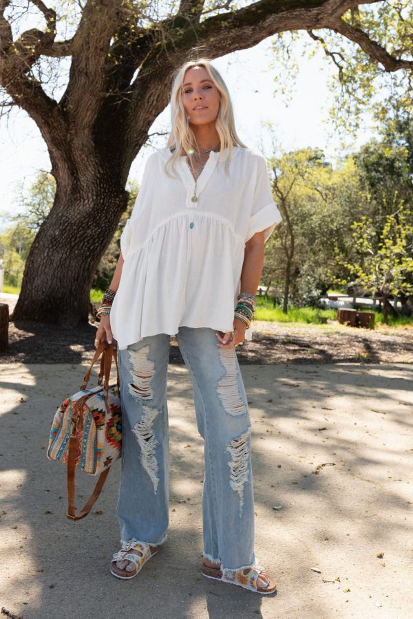 At First Light V Neck Top - Off White Discount - Image 4