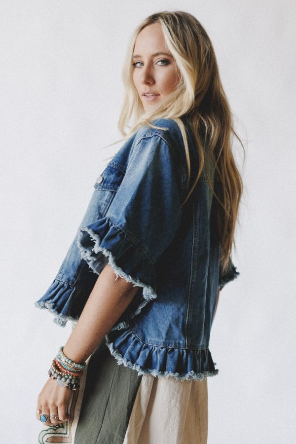 Scottie Ruffle Denim Jacket - Blue For Discount