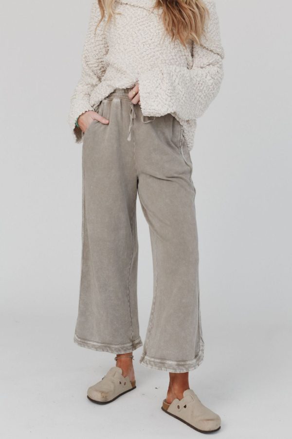 So Comfy Wide Leg Pant Cropped Length - Mocha For Sale - Image 3