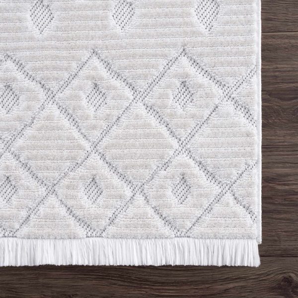 Sample Ivory Beil Textured Trellis Fringe Area Rug For Cheap